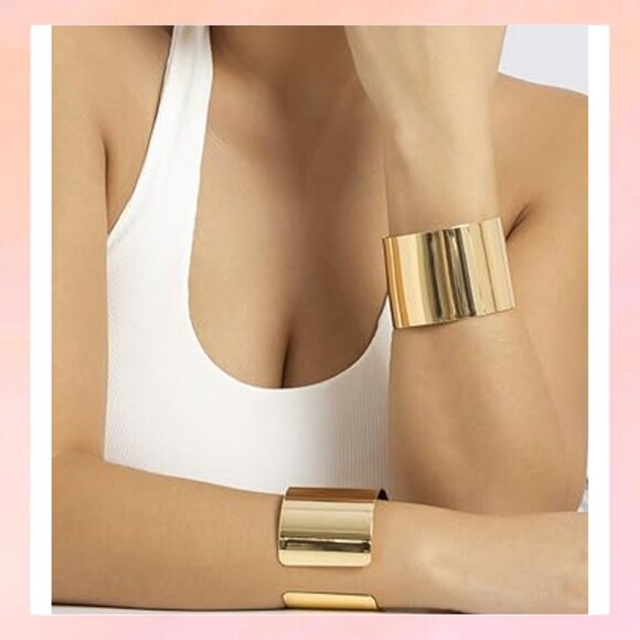 Jewelry - Minimalist Gold-Tone Wide Cuff Bracelet Set